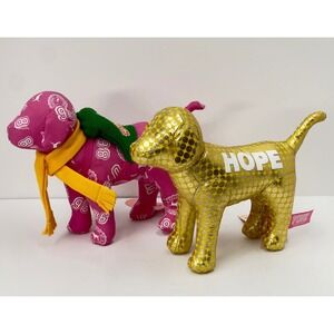 Victoria's Secret PINK Plush Dog Lot Magenta Varsity & Gold Hope Metallic Duo